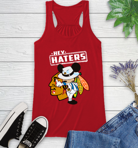 NHL Hey Haters Mickey Hockey Sports Chicago Blackhawks Racerback Tank 5