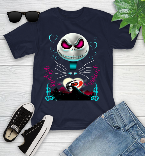 NHL Carolina Hurricanes Jack Skellington Sally The Nightmare Before Christmas Hockey T Shirt Youth T-Shirt 2