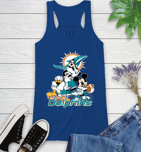 NFL Miami Dolphins Mickey Mouse Donald Duck Goofy Football Shirt Racerback Tank 8