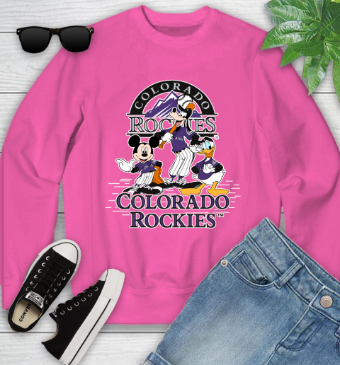 MLB Colorado Rockies Mickey Mouse Donald Duck Goofy Baseball T Shirt Youth Sweatshirt 6