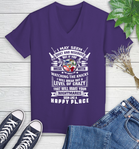 New York Knicks NBA Basketball Don't Mess With Me While I'm Watching My Team Sports Women's V-Neck T-Shirt 3