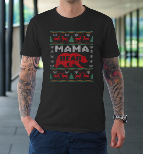 Mama Bear Holiday Snow Tree Reindeer Christmas Ugly T-Shirt