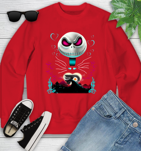 NHL Philadelphia Flyers Jack Skellington Sally The Nightmare Before Christmas Hockey Youth Sweatshirt 8
