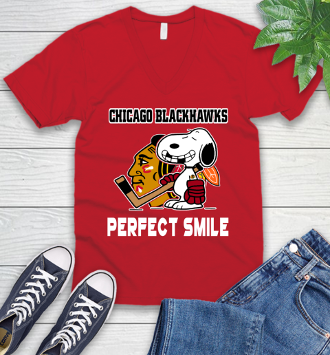 NHL Chicago Blackhawks Snoopy Perfect Smile The Peanuts Movie Hockey T Shirt V-Neck T-Shirt 6