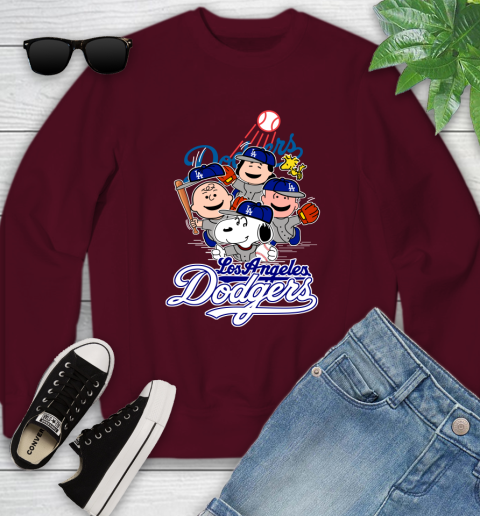 MLB Los Angeles Dodgers Snoopy Charlie Brown Woodstock The Peanuts Movie Baseball T Shirt_000 Youth Sweatshirt 4