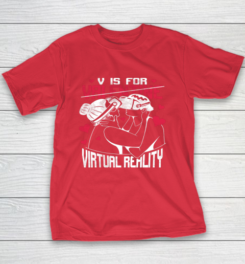 V Is For Virtual Reality Funny Valentine Couples Lovers Kiss Youth T-Shirt 8