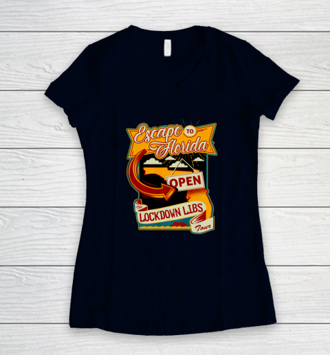 Escape To Florida Shirt Ron DeSantis (Print on front and back) Women's V-Neck T-Shirt 16