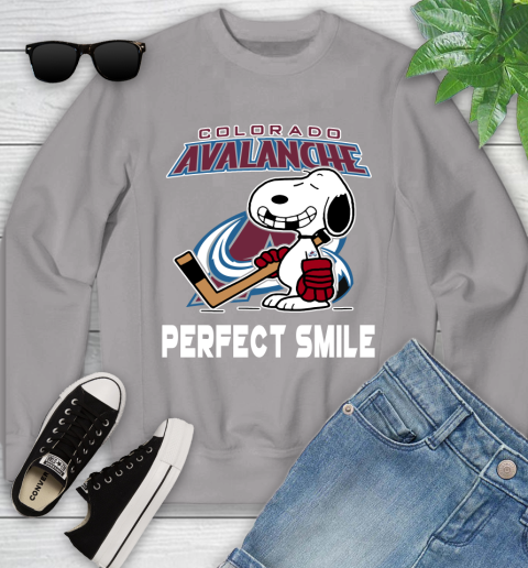 NHL Colorado Avalanche Snoopy Perfect Smile The Peanuts Movie Hockey T Shirt Youth Sweatshirt 3