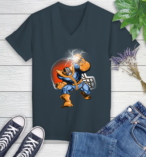 Cleveland Browns NFL Football Thanos Avengers Infinity War Marvel Women's V-Neck T-Shirt 8