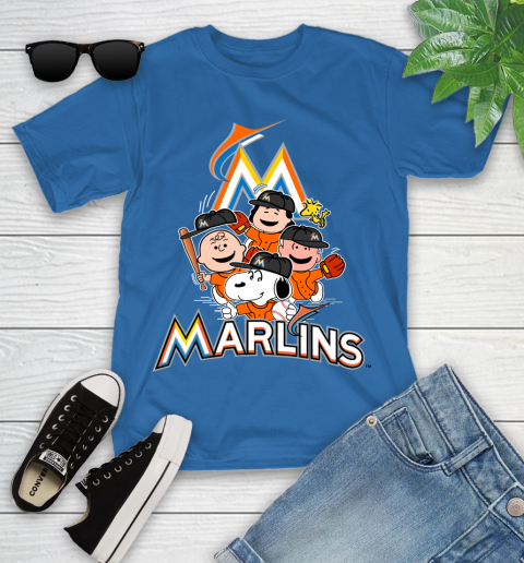 MLB Miami Marlins Snoopy Charlie Brown Woodstock The Peanuts Movie Baseball T Shirt Youth T-Shirt 12