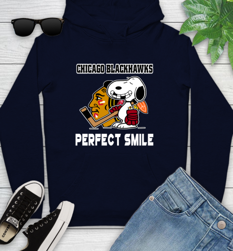 NHL Chicago Blackhawks Snoopy Perfect Smile The Peanuts Movie Hockey T Shirt Youth Hoodie 3