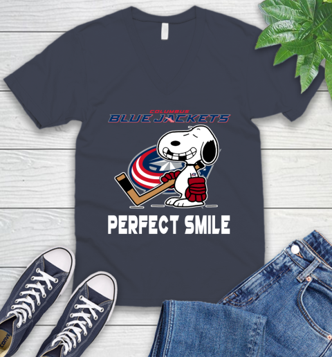 NHL Columbus Blue Jackets Snoopy Perfect Smile The Peanuts Movie Hockey T Shirt V-Neck T-Shirt 8