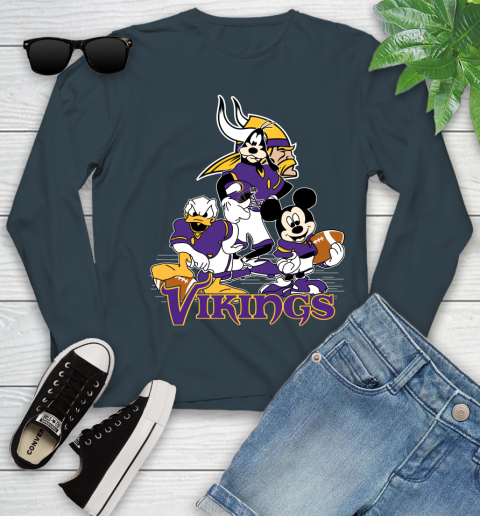 NFL Minnesota Vikings Mickey Mouse Donald Duck Goofy Football Shirt Youth Long Sleeve 9
