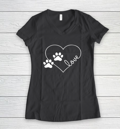 Cute Love Hearts Valentine Day Paw Print Dog Owner Dog Lover Women's V-Neck T-Shirt 4