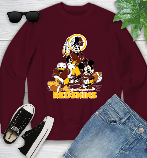 NFL Washington Redskins Mickey Mouse Donald Duck Goofy Football Shirt Youth Sweatshirt 4