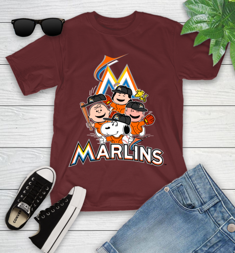 MLB Miami Marlins Snoopy Charlie Brown Woodstock The Peanuts Movie Baseball T Shirt Youth T-Shirt 14