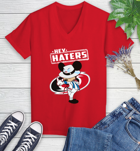 NHL Hey Haters Mickey Hockey Sports Carolina Hurricanes Women's V-Neck T-Shirt 11