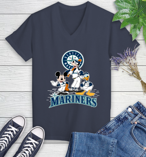 MLB Seattle Mariners Mickey Mouse Donald Duck Goofy Baseball T Shirt Women's V-Neck T-Shirt 12