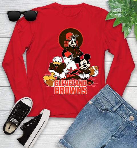 NFL Cleveland Browns Mickey Mouse Donald Duck Goofy Football Shirt Youth Long Sleeve 11