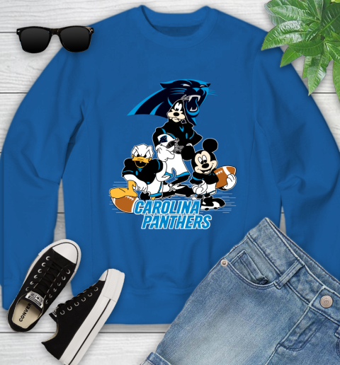 NFL Carolina Panthers Mickey Mouse Donald Duck Goofy Football Shirt Youth Sweatshirt 7