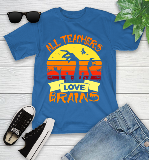 Halloween All Teachers Love Brains Sunset Youth T-Shirt 12