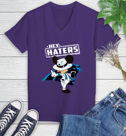 NFL Hey Haters Mickey Football Sports Carolina Panthers Women's V-Neck T-Shirt 3