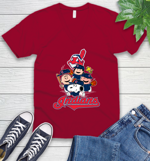MLB Cleveland Indians Snoopy Charlie Brown Woodstock The Peanuts Movie Baseball T Shirt_000 V-Neck T-Shirt 7