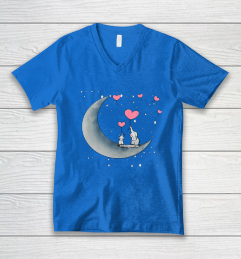Heart Balloon Elephant Vintage Valentine Mom Crescent Moon V-Neck T-Shirt 10
