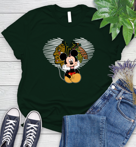 NHL Chicago Blackhawks Carolina Hurricanes The Heart Mickey Mouse Disney Hockey Women's T-Shirt 6
