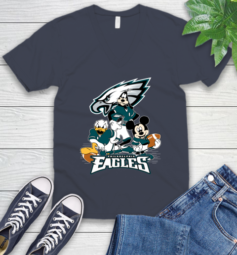 NFL Philadelphia Eagles Mickey Mouse Donald Duck Goofy Football Shirt V-Neck T-Shirt 8