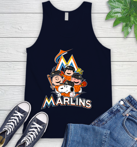 MLB Miami Marlins Snoopy Charlie Brown Woodstock The Peanuts Movie Baseball T Shirt Tank Top 2