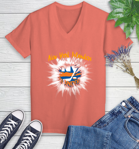 New York Islanders NHL Hockey Adoring Fan Rip Sports Women's V-Neck T-Shirt 6