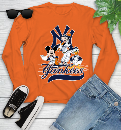 MLB New York Yankees Mickey Mouse Donald Duck Goofy Baseball T Shirt Youth Long Sleeve 3