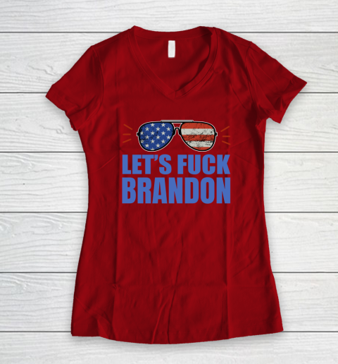 Let's Fuck Brandon US Flag Sunglasses Women's V-Neck T-Shirt 5