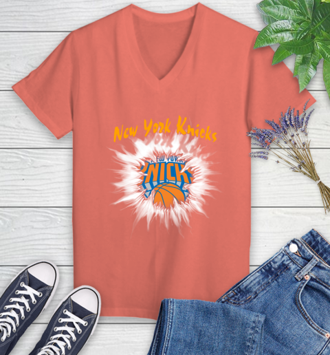 New York Knicks NBA Basketball Rip Sports Women's V-Neck T-Shirt 6