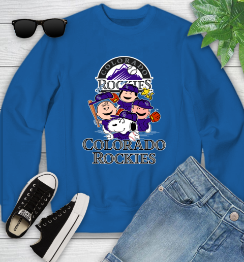 MLB Colorado Rockies Snoopy Charlie Brown Woodstock The Peanuts Movie Baseball T Shirt_000 Youth Sweatshirt 7