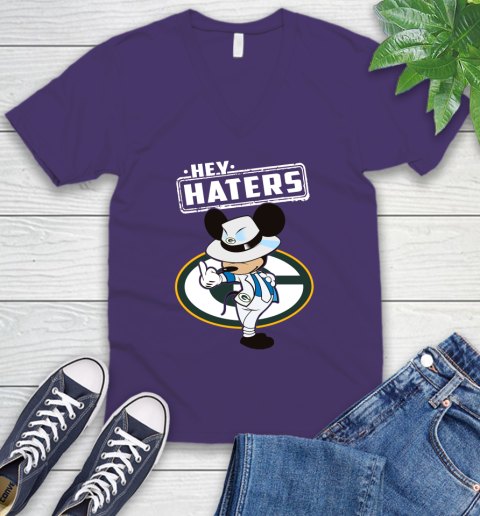NFL Hey Haters Mickey Football Sports Green Bay Packers V-Neck T-Shirt 9