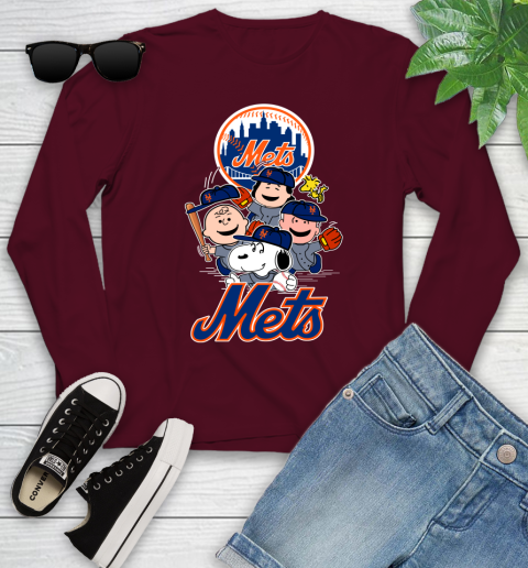 MLB New York Mets Snoopy Charlie Brown Woodstock The Peanuts Movie Baseball T Shirt Youth Long Sleeve 6