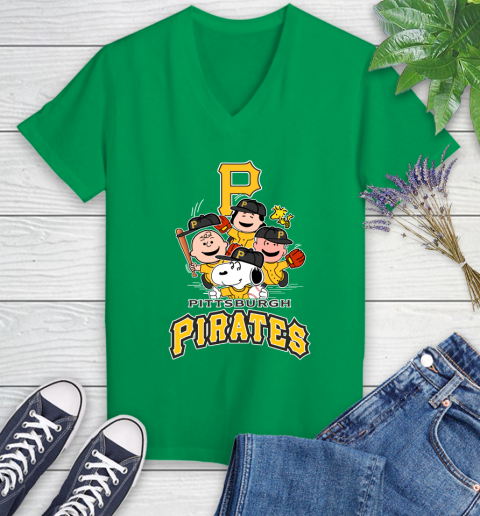 MLB Pittsburgh Pirates Snoopy Charlie Brown Woodstock The Peanuts Movie Baseball T Shirt_000 Women's V-Neck T-Shirt 5