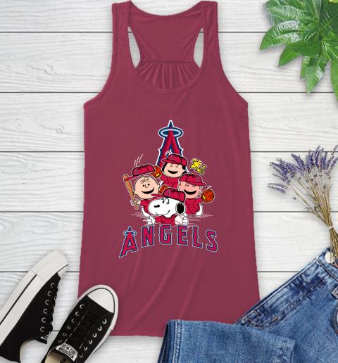 MLB Los Angeles Angels Snoopy Charlie Brown Woodstock The Peanuts Movie Baseball T Shirt_000 Racerback Tank 7