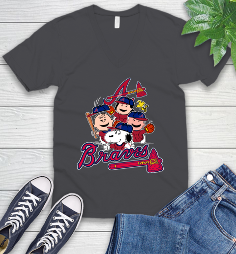 MLB Atlanta Braves Snoopy Charlie Brown Woodstock The Peanuts Movie Baseball T Shirt V-Neck T-Shirt 4