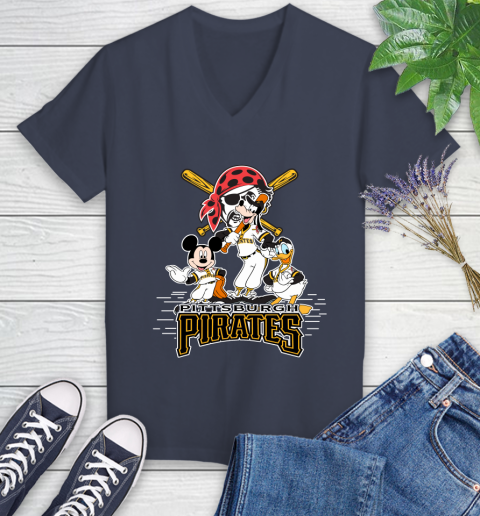 MLB Pittsburgh Pirates Mickey Mouse Donald Duck Goofy Baseball T Shirt Women's V-Neck T-Shirt 12
