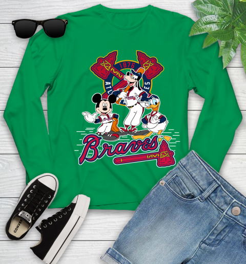 MLB Atlanta Braves Mickey Mouse Donald Duck Goofy Baseball T Shirt Youth Long Sleeve 7