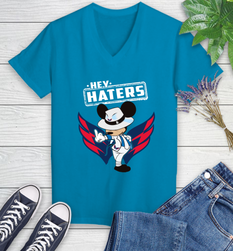 NHL Hey Haters Mickey Hockey Sports Washington Capitals Women's V-Neck T-Shirt 7