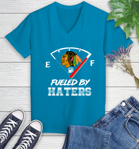 Chicago Blackhawks NHL Hockey Fueled By Haters Sports Women's V-Neck T-Shirt 7