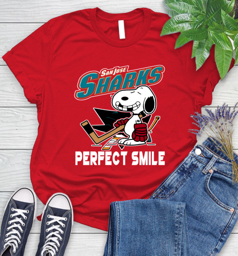 NHL San Jose Sharks Snoopy Perfect Smile The Peanuts Movie Hockey T Shirt Women's T-Shirt 13