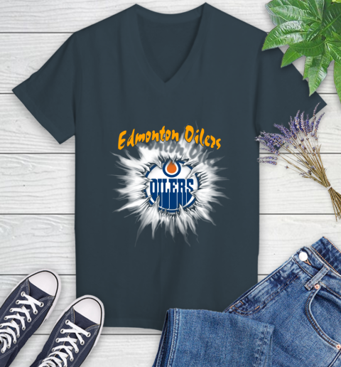 Edmonton Oilers NHL Hockey Adoring Fan Rip Sports Women's V-Neck T-Shirt 8