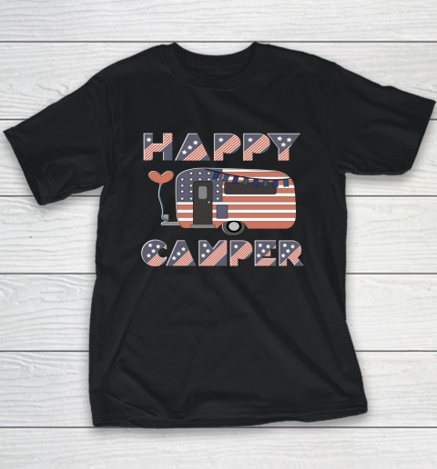 Camper USA Happy Camper USA Flag Patriotic 4th Of July America Crew Youth T-Shirt