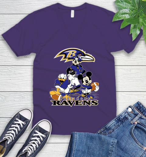 NFL Baltimore Ravens Mickey Mouse Donald Duck Goofy Football Shirt V-Neck T-Shirt 9