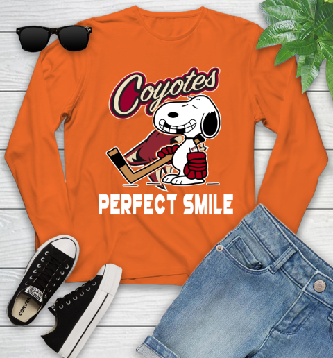 NHL Arizona Coyotes Snoopy Perfect Smile The Peanuts Movie Hockey T Shirt Youth Long Sleeve 3